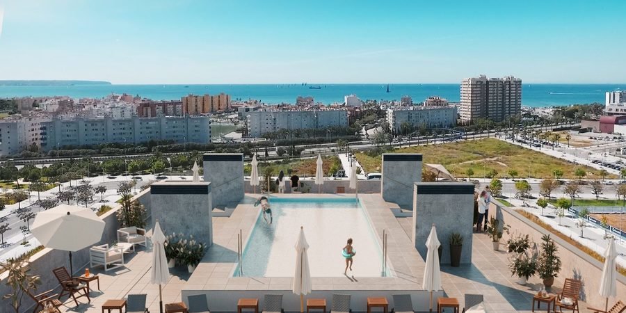 Luminoso piso con piscina panorámica en la azotea en Nou Llevant