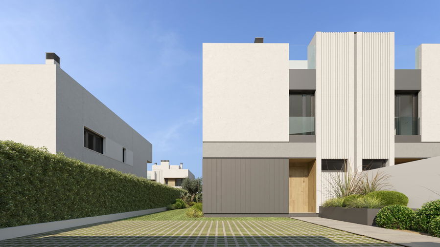 Semi-detached house with roof terrace, garden and pool in Maioris