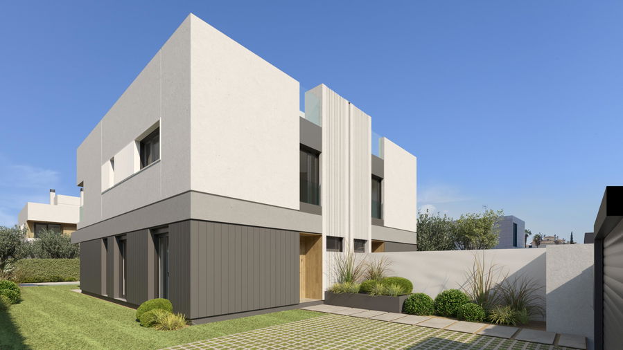 Semi-detached house with roof terrace, garden and pool in Maioris