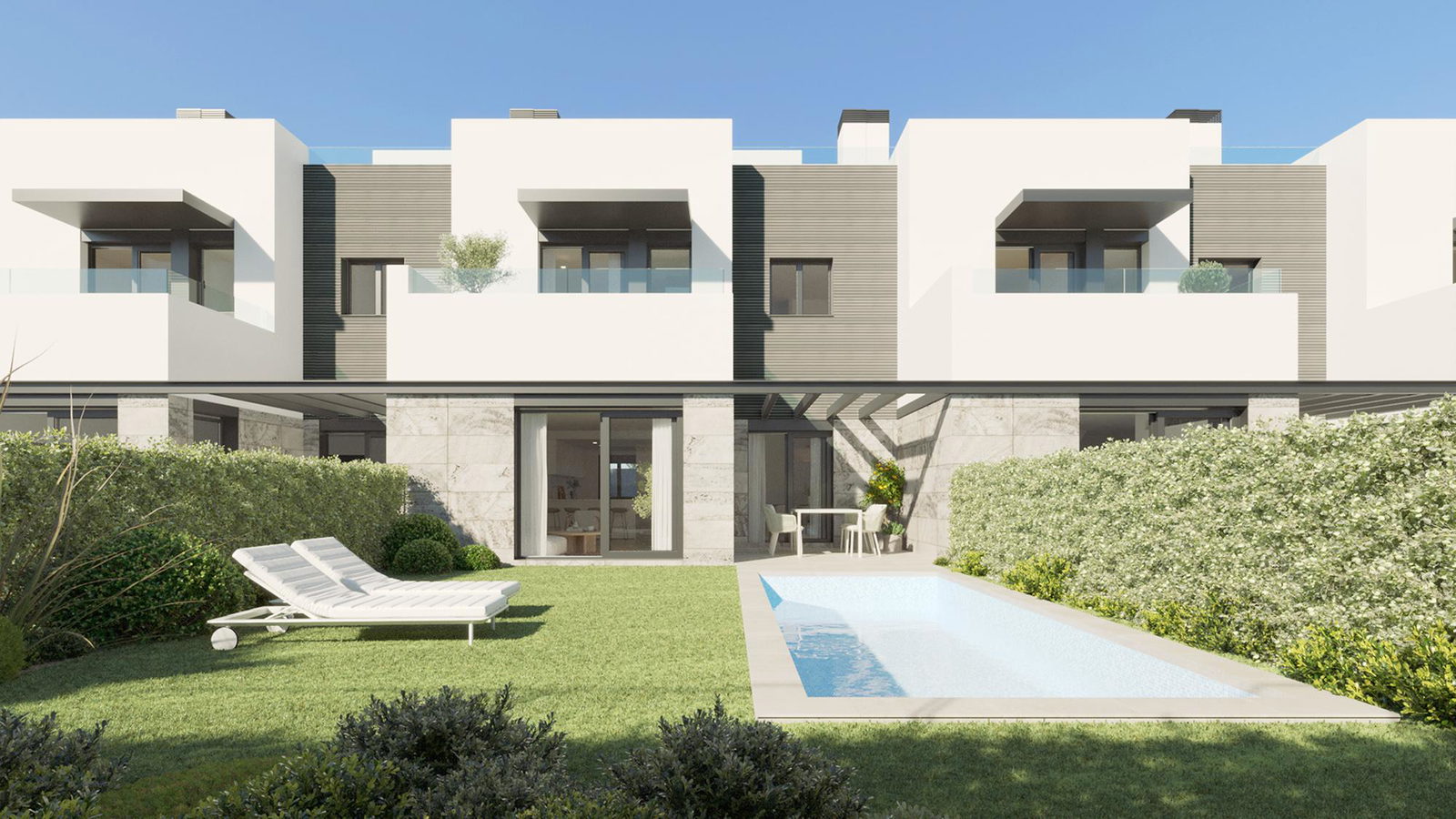 Neubau Reihenhaus mit Pool, Garten und Dachterrasse an der Playa de Palma