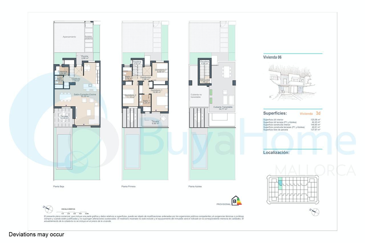 Neubau Reihenhaus mit Pool, Garten und Dachterrasse an der Playa de Palma