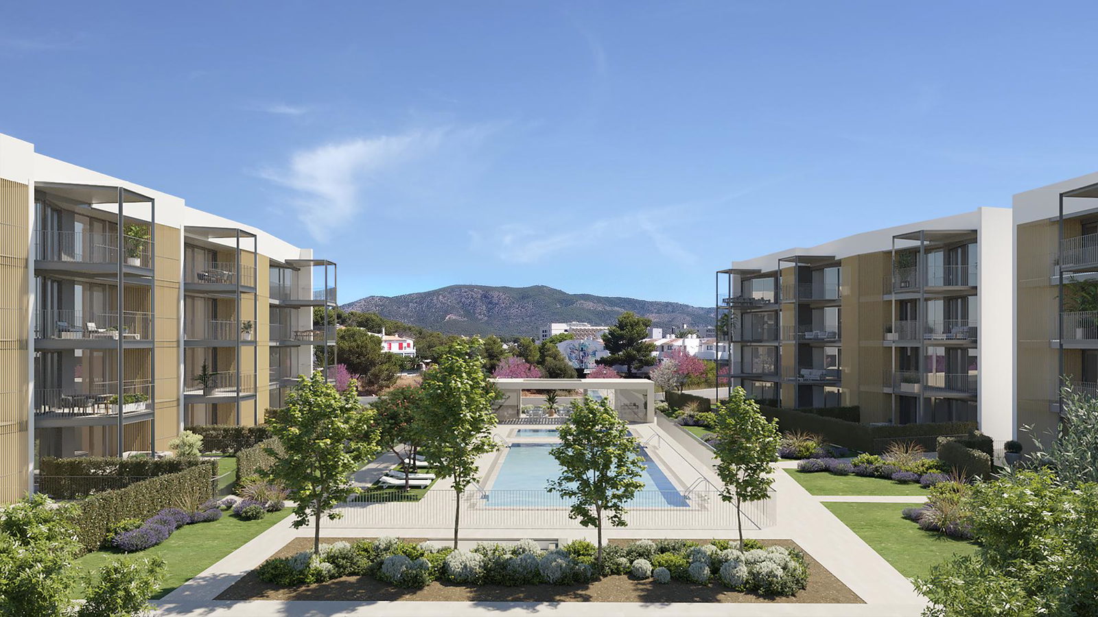 Ny lägenhet på tredje våningen med terrass och pool i Palmanova