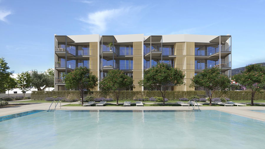 Ny lägenhet på tredje våningen med terrass och pool i Palmanova