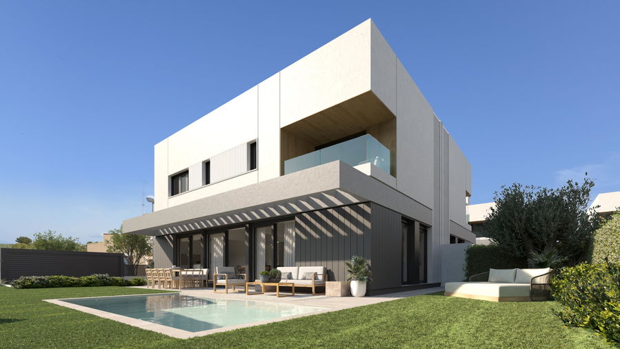 Modern designed semi-detached house with roof terrace and private pool in Maioris