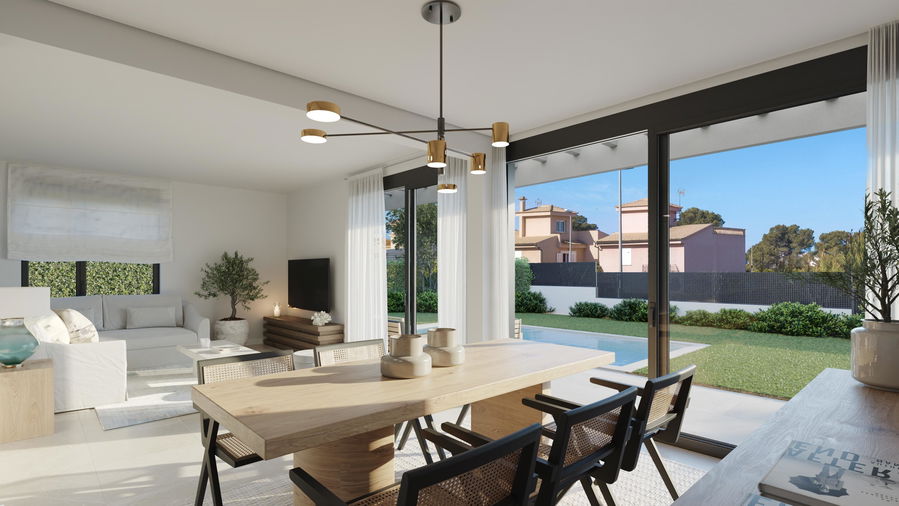 Modern designed semi-detached house with roof terrace and private pool in Maioris
