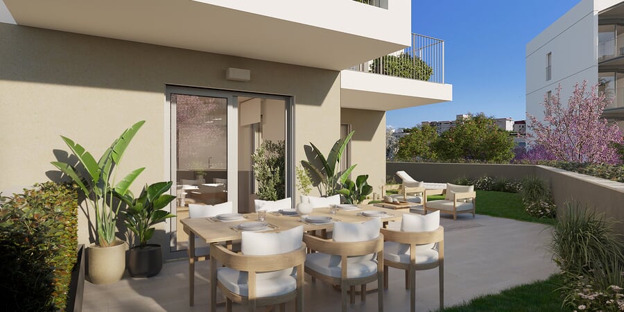 Newly built ground floor apartment with communal pool in Palmanova