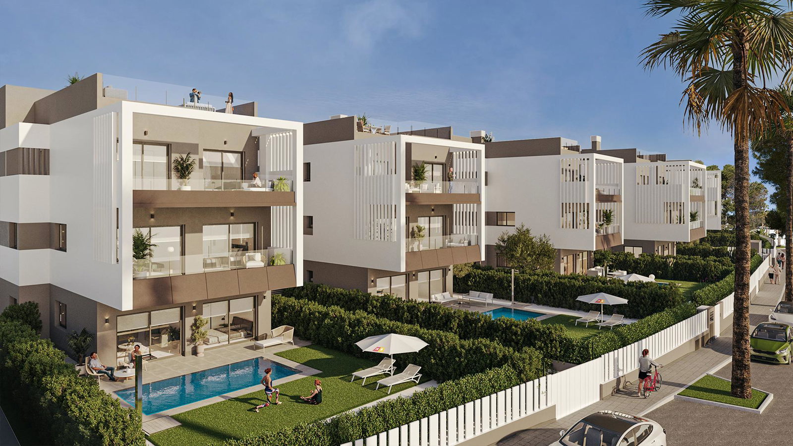 Modern markplanslägenhet med privat trädgård och pool som tillval