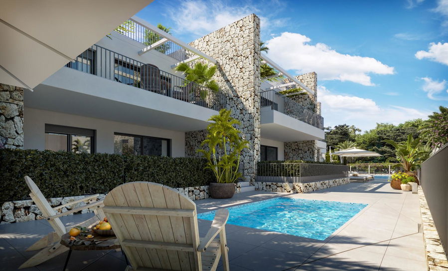 Wunderschöne, neu gebaute Wohnung mit Meerblick und privatem Garten in Sant Elm