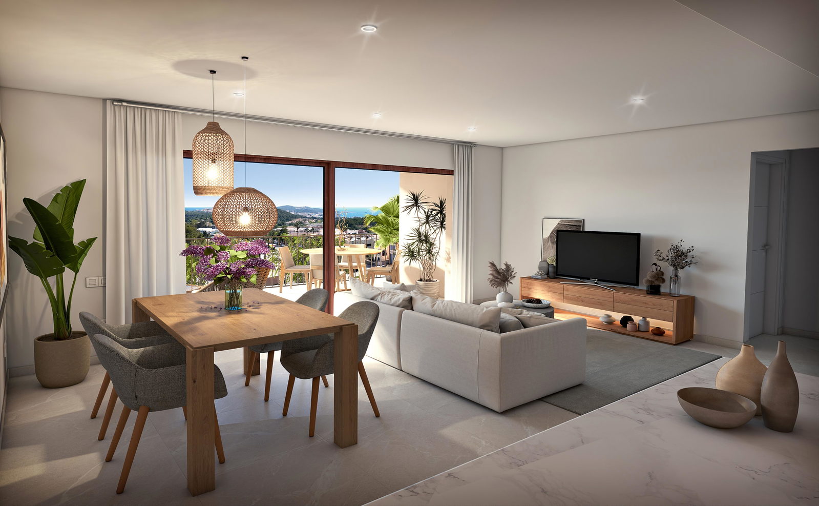 Nybyggd elegant lägenhet med terrass och fantastisk utsikt över slottet och havet i Capdepera