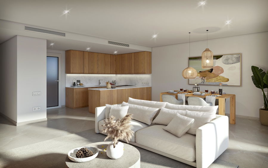 Nybyggd elegant lägenhet med terrass och fantastisk utsikt över slottet och havet i Capdepera