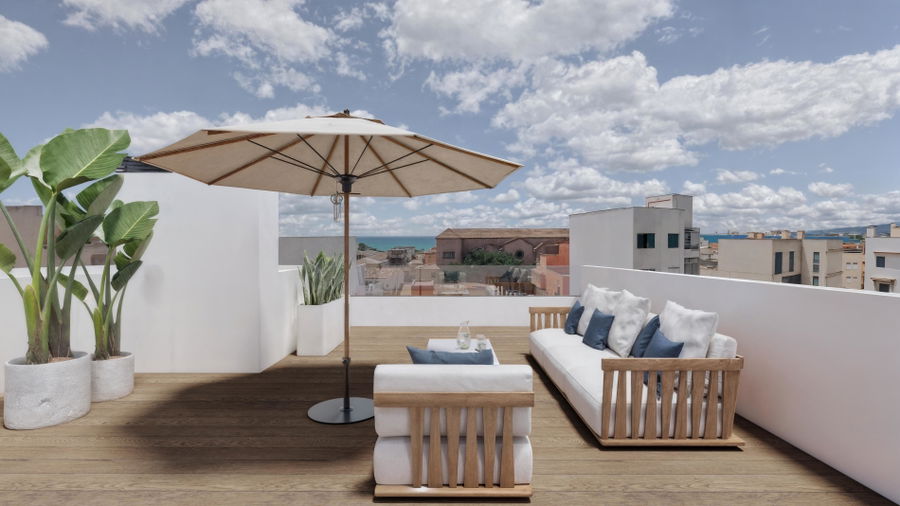 Ático dúplex de nueva construcción con terraza y vistas al mar en Portixol