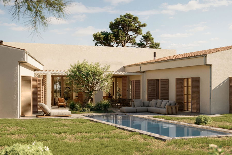 Neubau-Landhaus mit Garten, Pool und fantastischem Ausblick zum Verkauf in der Nähe von Sant Joan