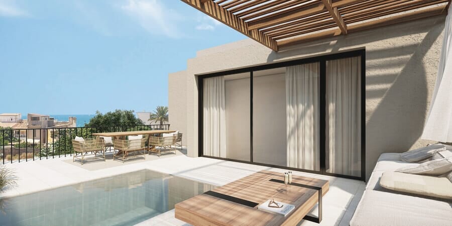 Luxury new-build townhouse for sale in Portixol-Molinar with rooftop pool and sea views