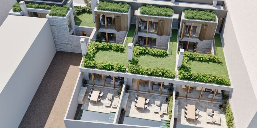 Exklusivt townhouse projekt med trädgård och pool i charmiga Son Espanyolet