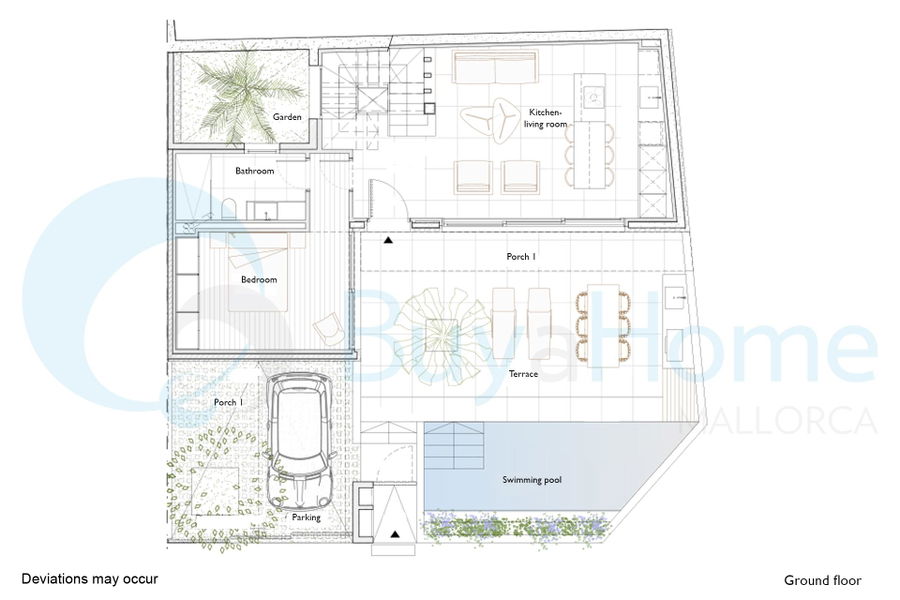 Exklusivt townhouse projekt med trädgård och pool i charmiga Son Espanyolet