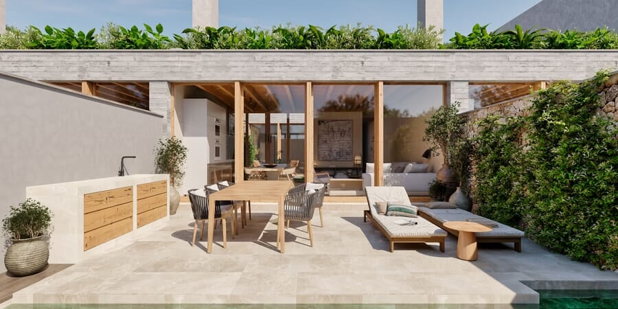 Modernt townhouse project med pool och flera terrasser i charmiga Son Espanyolet