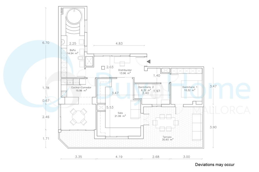 Helles Penthouse mit grosser Terrasse und schöner Aussicht in Molinar in Meeresnähe