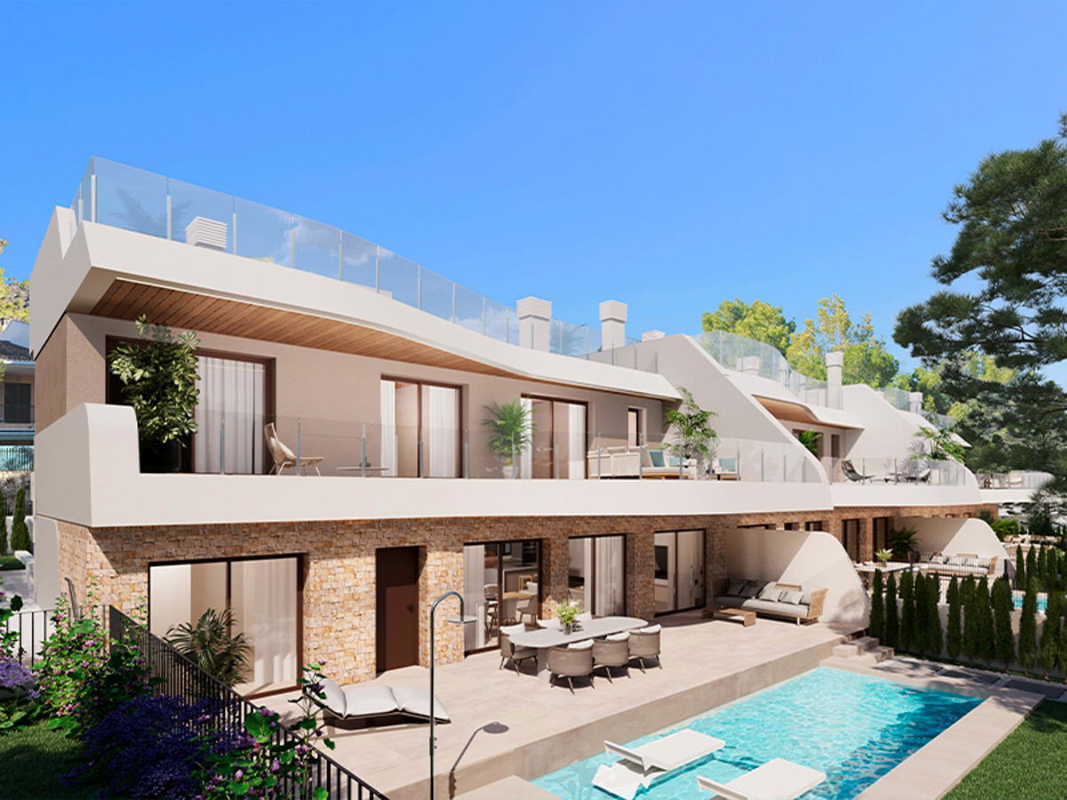 Newly built semi-detached villa-style property with a swimming pool and terrace for sale in Paguera